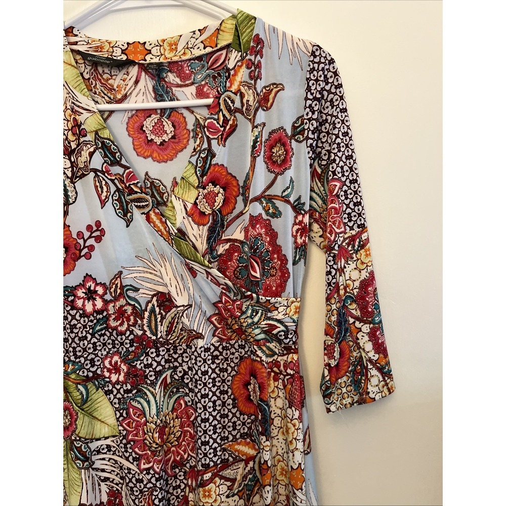 Mile Gabrielle Floral WrapMaxi Dress Yellow Purple Green Boho Women's Small - Picture 3 of 8